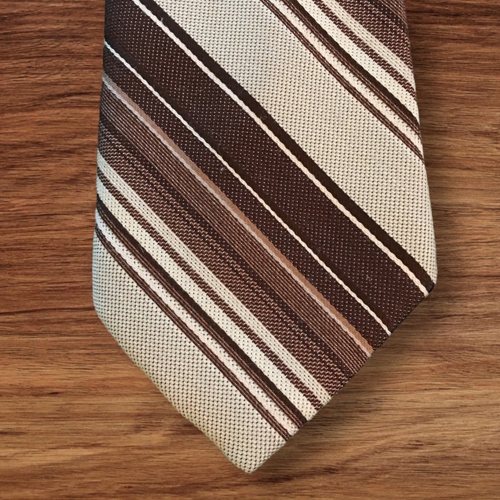 Vintage Don Loper Beverly Hills Brown Tan Striped Neck Tie Excellent Condition